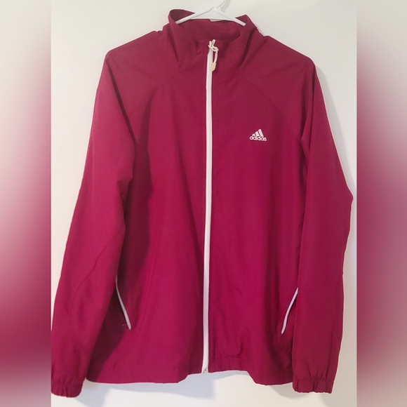 Adidas Women's XL Windbreaker Running Jacket | Pink and white/XLARGE - Picture 1 of 7